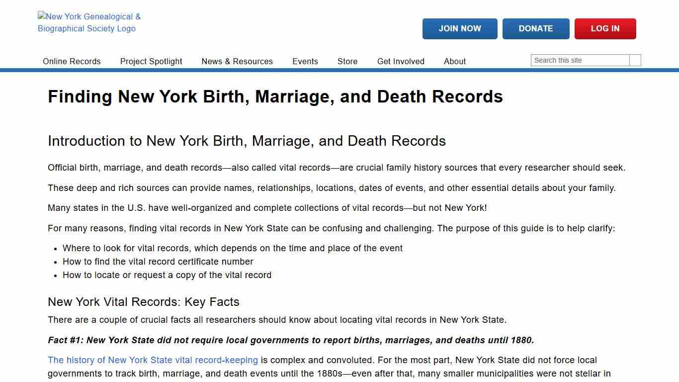 Finding New York Birth, Marriage, and Death Records New York Genealogical & Biographical Society