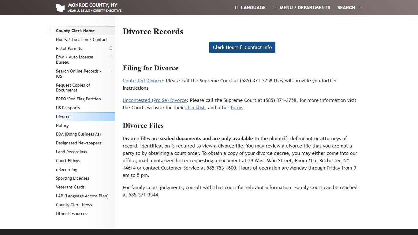 Monroe County, NY - County Clerk Marriage & Divorce Records